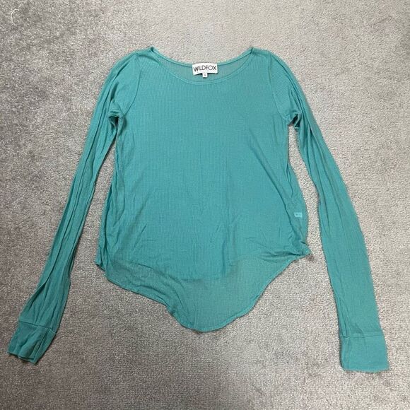 NWOT Wildfox Women’s Small Blue Hi Low Sheer Long Sleeve Top Shirt - Picture 1 of 4